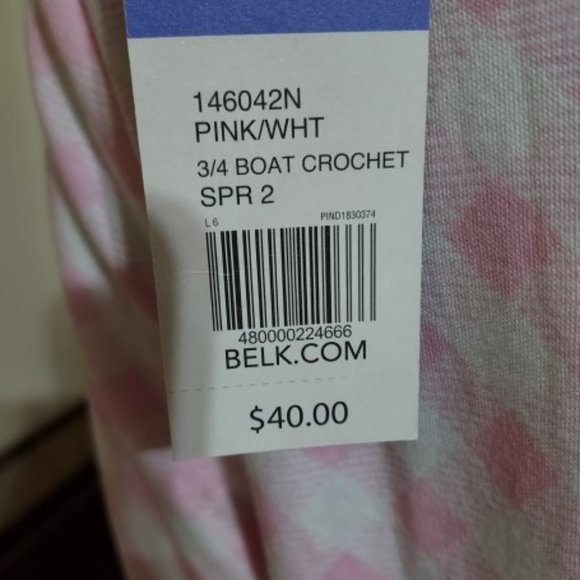 Kim Rogers Boat Neck 3/4 Length Sleeve Pink/White Slip Over Tunic Size M NWT - Picture 6 of 7